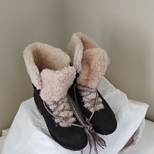 UGG Black and Cream Shearling Boots